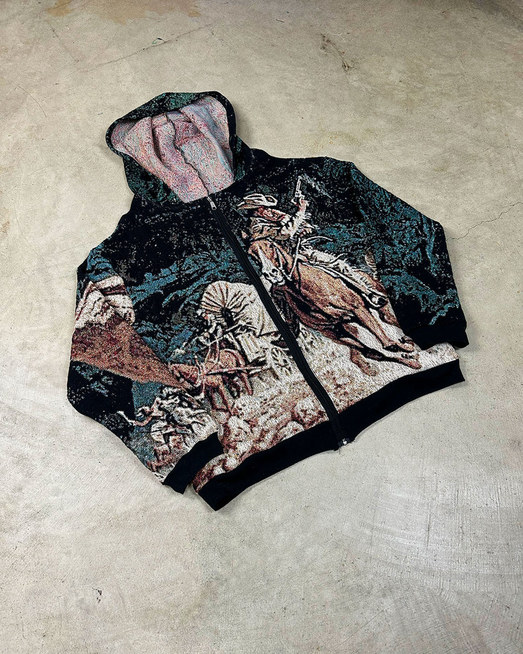 WESTERN TAPESTRY ZIP UP HOODIE (READY TO WEAR)