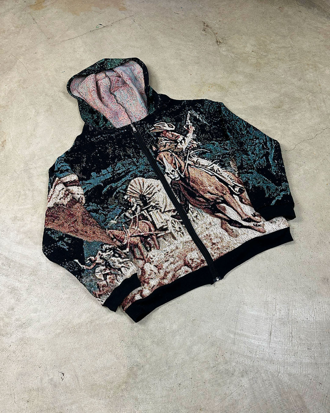WESTERN TAPESTRY ZIP UP HOODIE (READY TO WEAR)