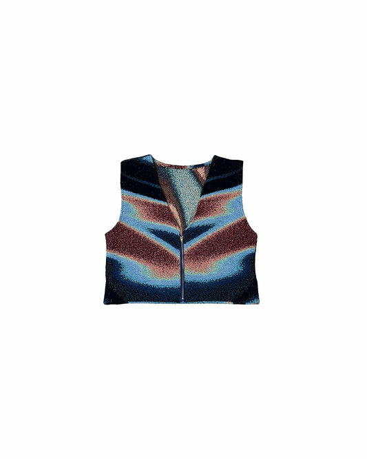 REWORKED THERMAL ZIP UP TAPESTRY VEST