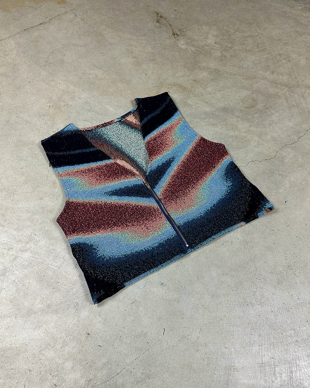 REWORKED THERMAL ZIP UP TAPESTRY VEST